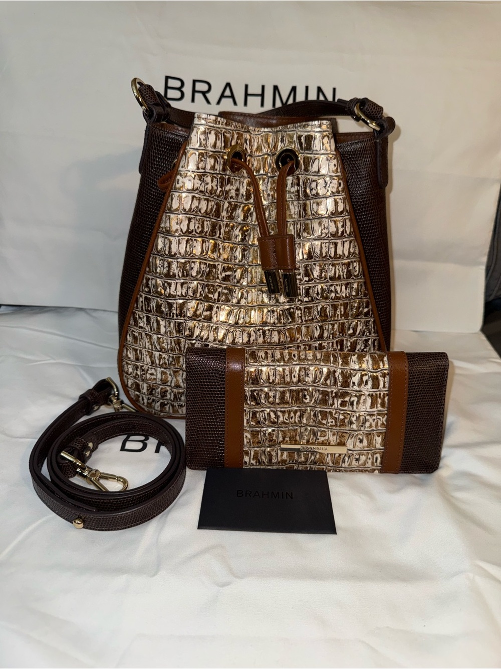 Brahmin Melinda Bucket Bag Ganache Berryline with Wallet